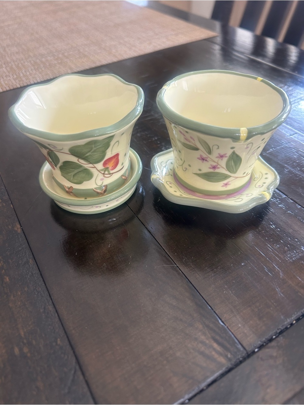 Decorative Ceramic Candle Votives in Cream and Green
